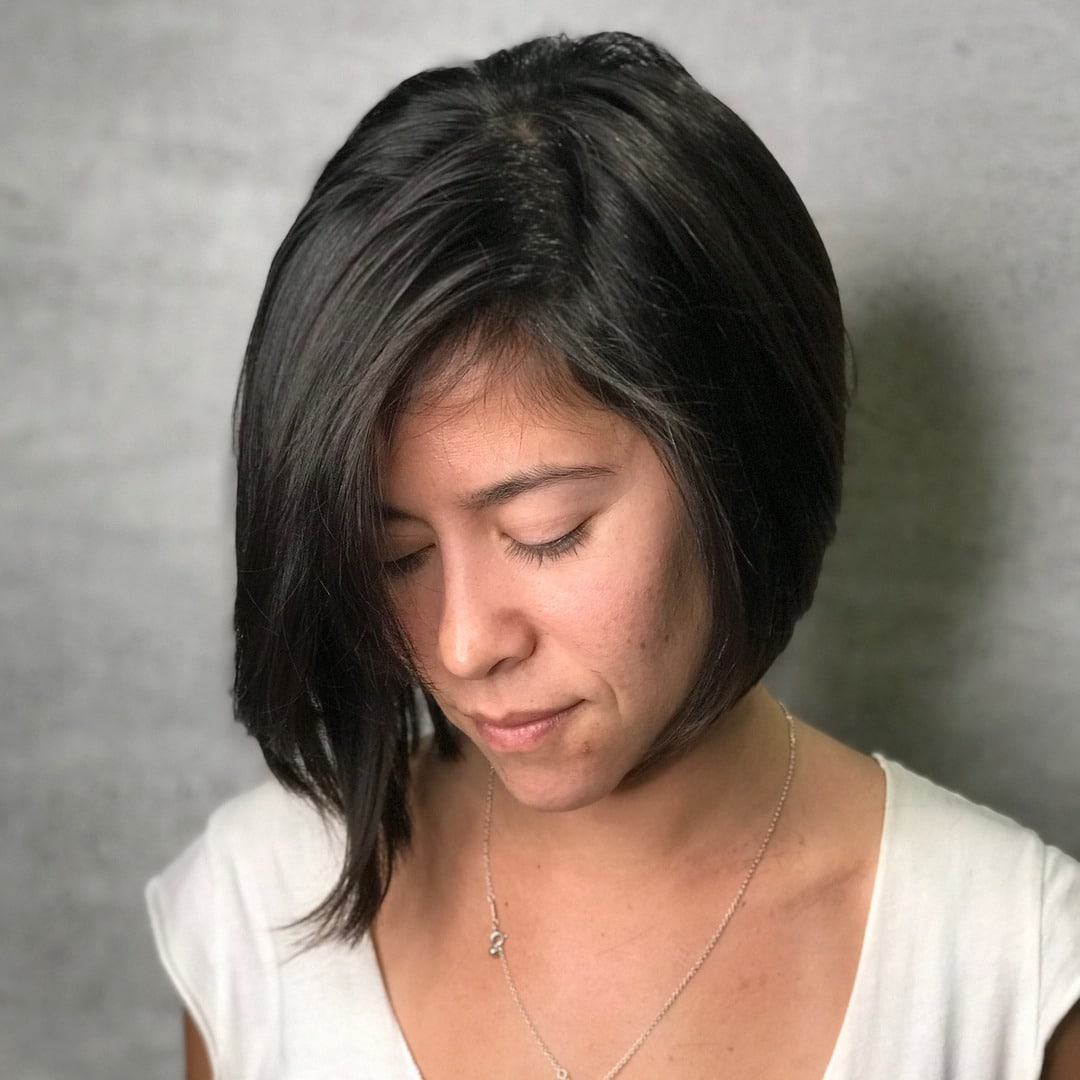7. Textured Asymmetrical Bob in Soft Black - Asymmetrical Bob Hairstyles