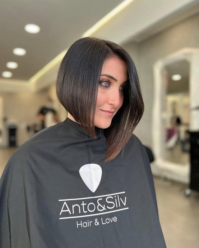 10. Polished Asymmetrical Bob in Glossy Espresso Brown - Asymmetrical Bob Hairstyles