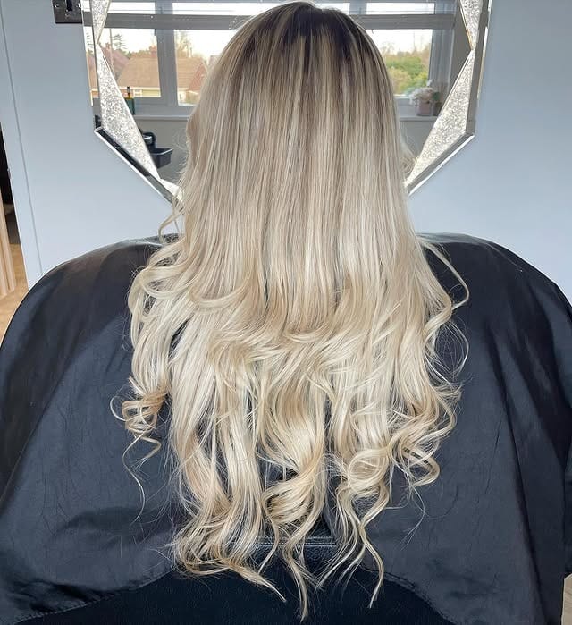 10. Light Blonde with Rooted Blend and Loose Curl - Blonde Hair with Dark Roots