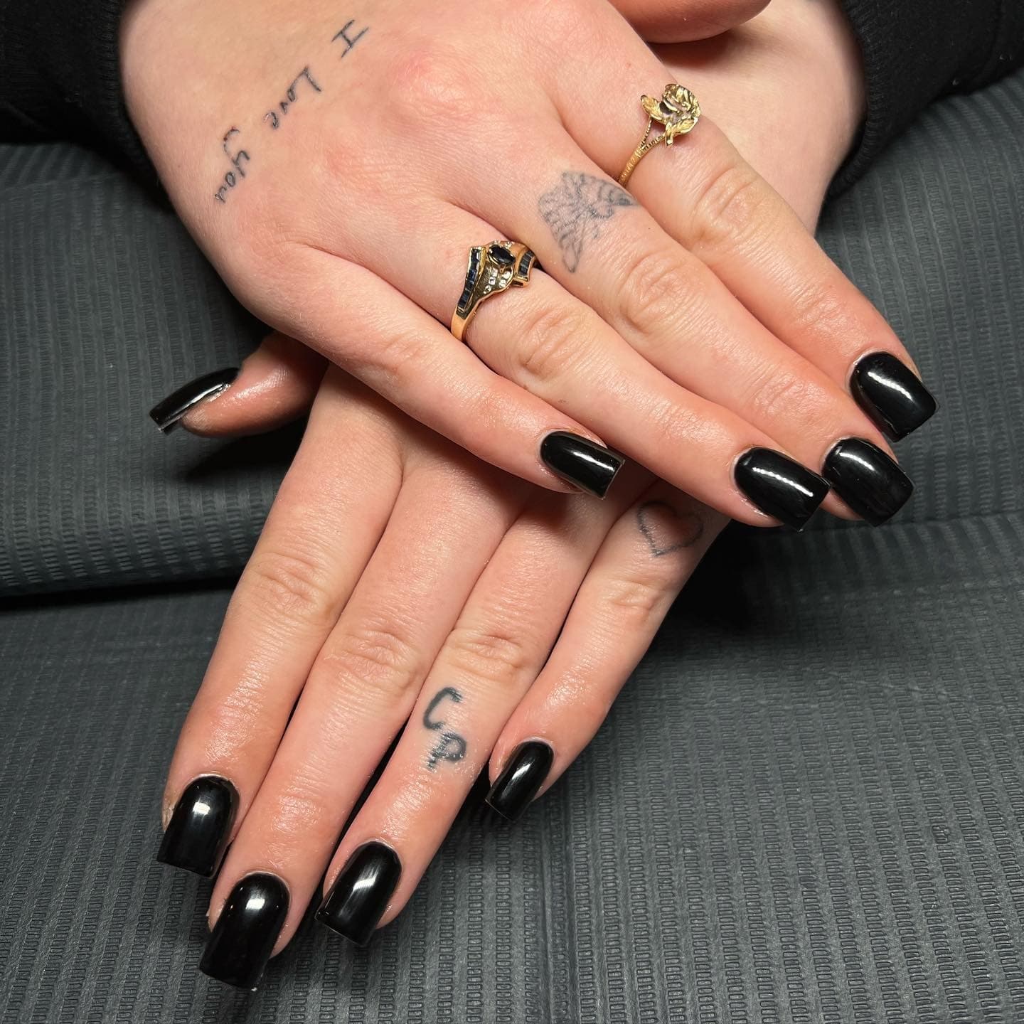 1. Classic Jet Black Square Acrylics - black square nail ideas
