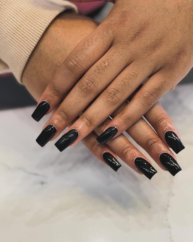 2. High-Gloss Black Square Nails on Natural Length - black square nail ideas