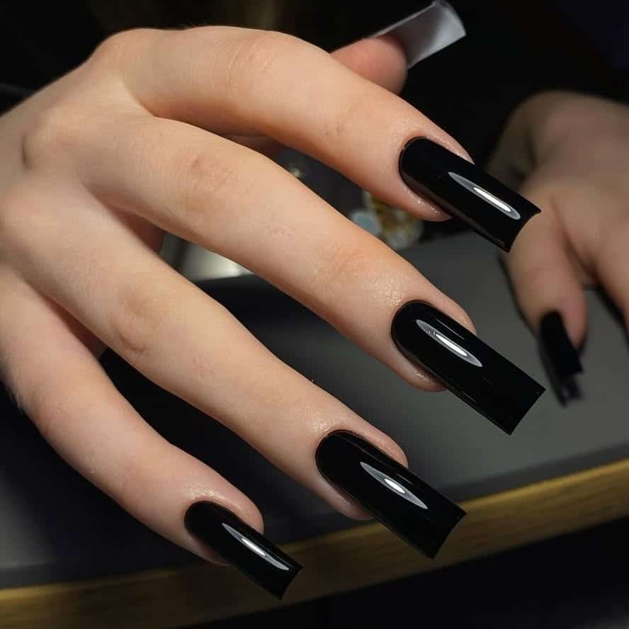 8. Black Square Nails with Leopard Accent Design - black square nail ideas
