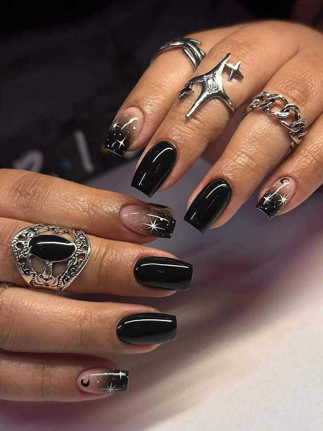 19. Classic Long Black Square Acrylic Nails - black square nail ideas