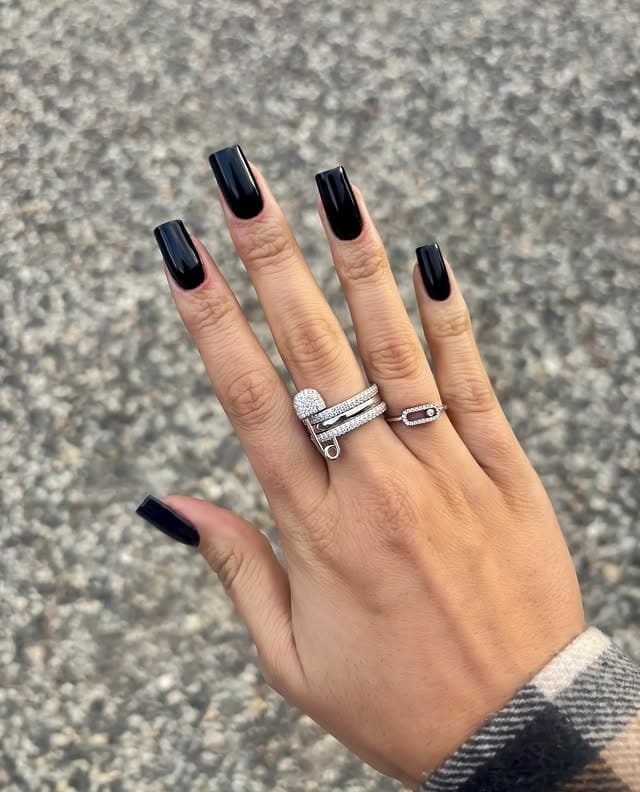 21. Nude and Black Square Nails with Leopard Print and Crystal Accents - black square nail ideas