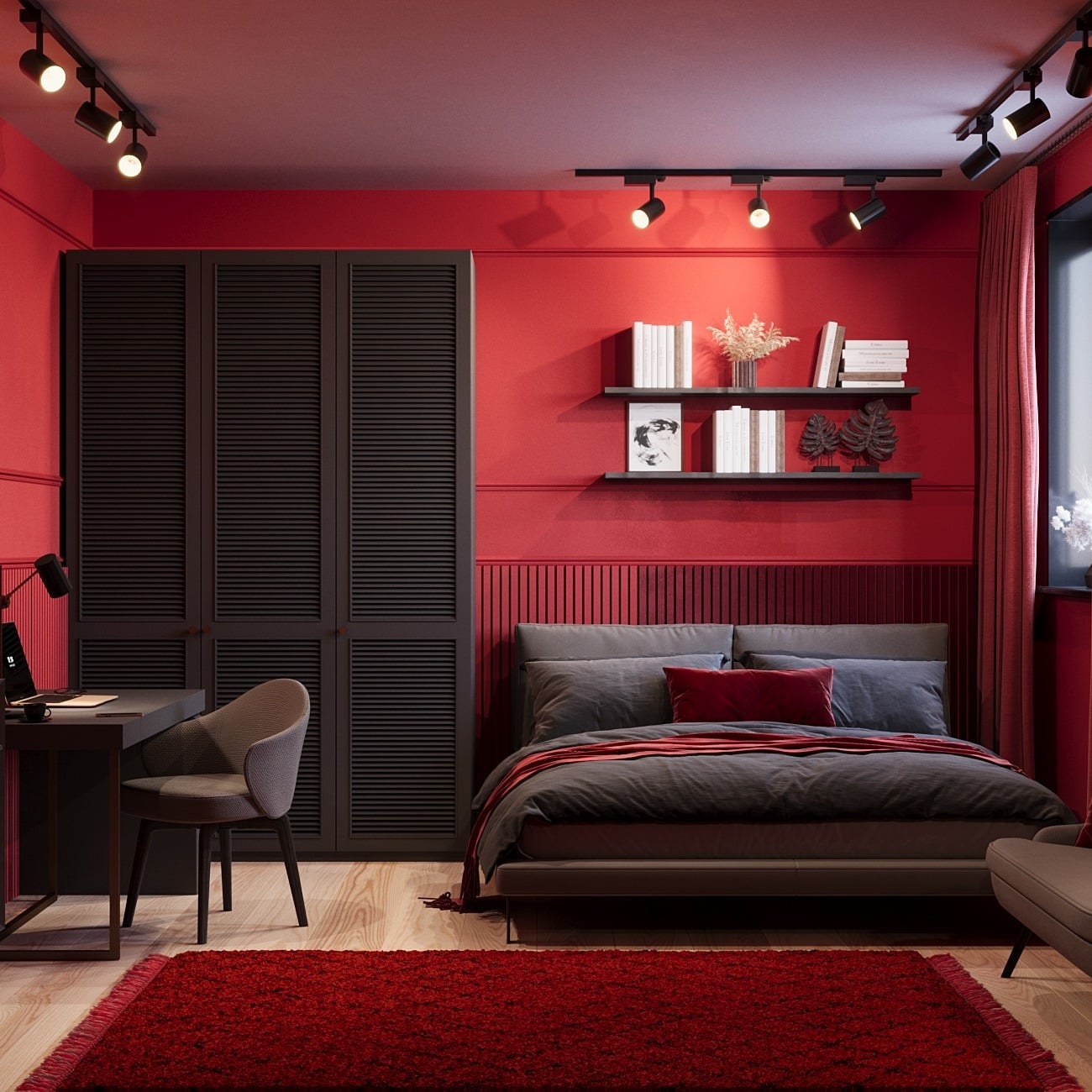 7. Contemporary Red Studio Bedroom - red bedroom ideas