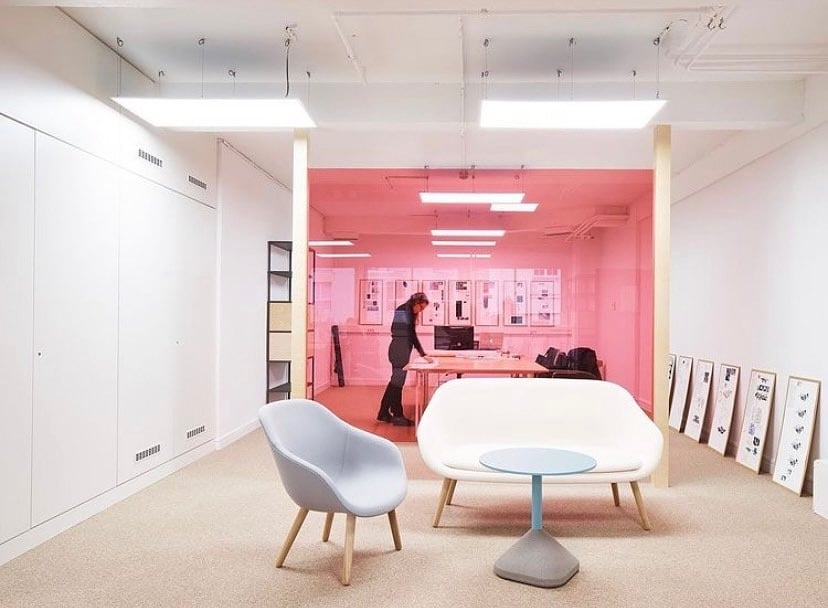 9. Modern Studio Office with Pink Accent Zone - pink office ideas