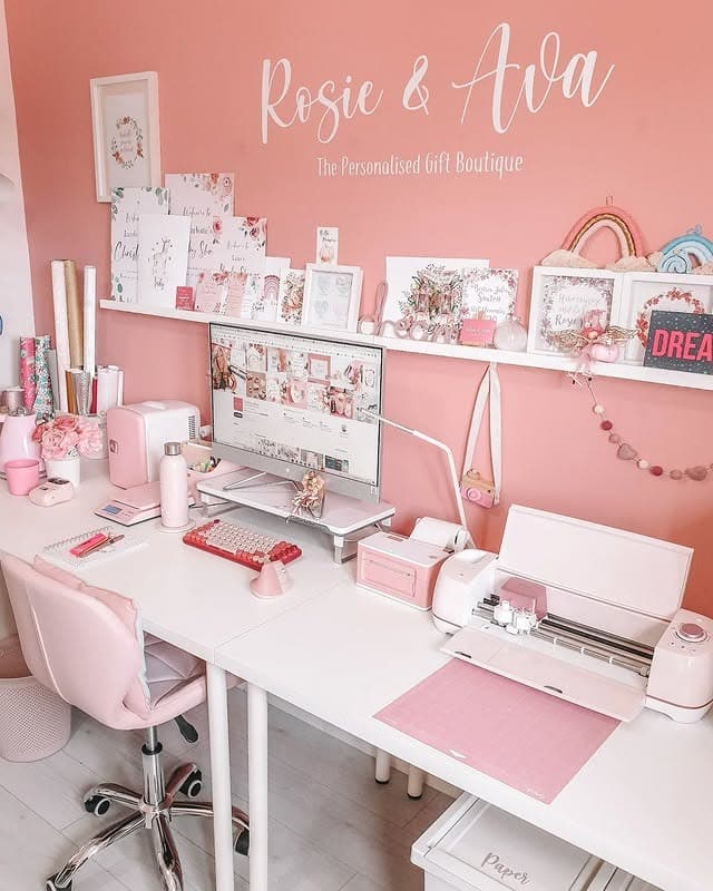 14. Textured Pink Office with Modern Minimal Styling - pink office ideas