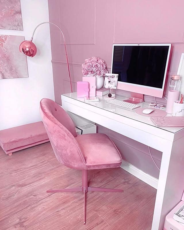 18. Contemporary Pink Reception-Style Office - pink office ideas