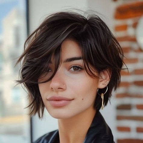 21. Textured Brunette Pixie Bob with Wispy Layers - Pixie Bob Haircuts