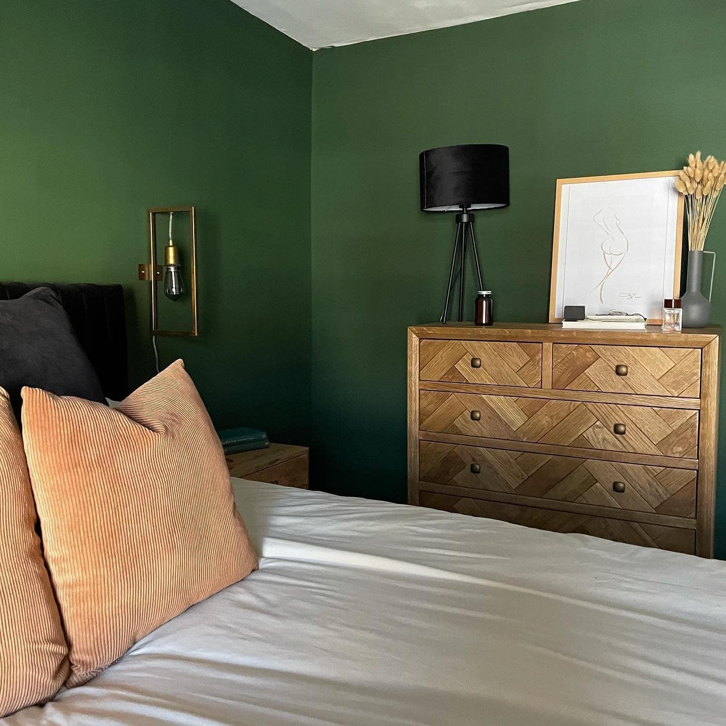 2. Modern Forest Green with Soft Neutrals - dark green bedroom ideas
