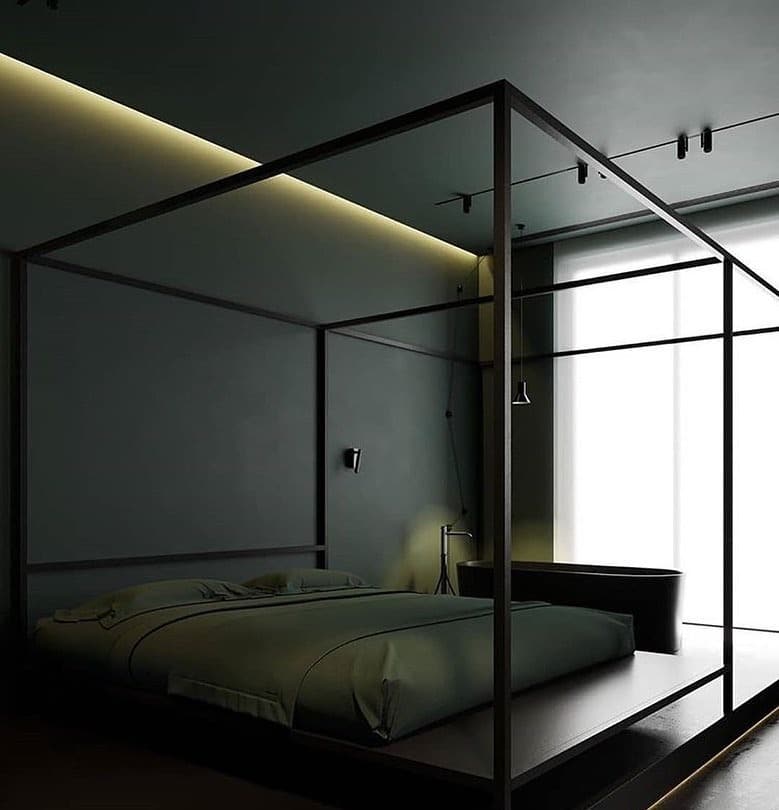 13. Minimal Dark Green Canopy Bedroom with Modern Lines - dark green bedroom ideas