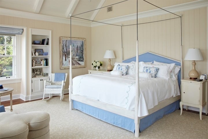 3. Coastal Blue and Soft Yellow Canopy Retreat - yellow and blue bedroom ideas