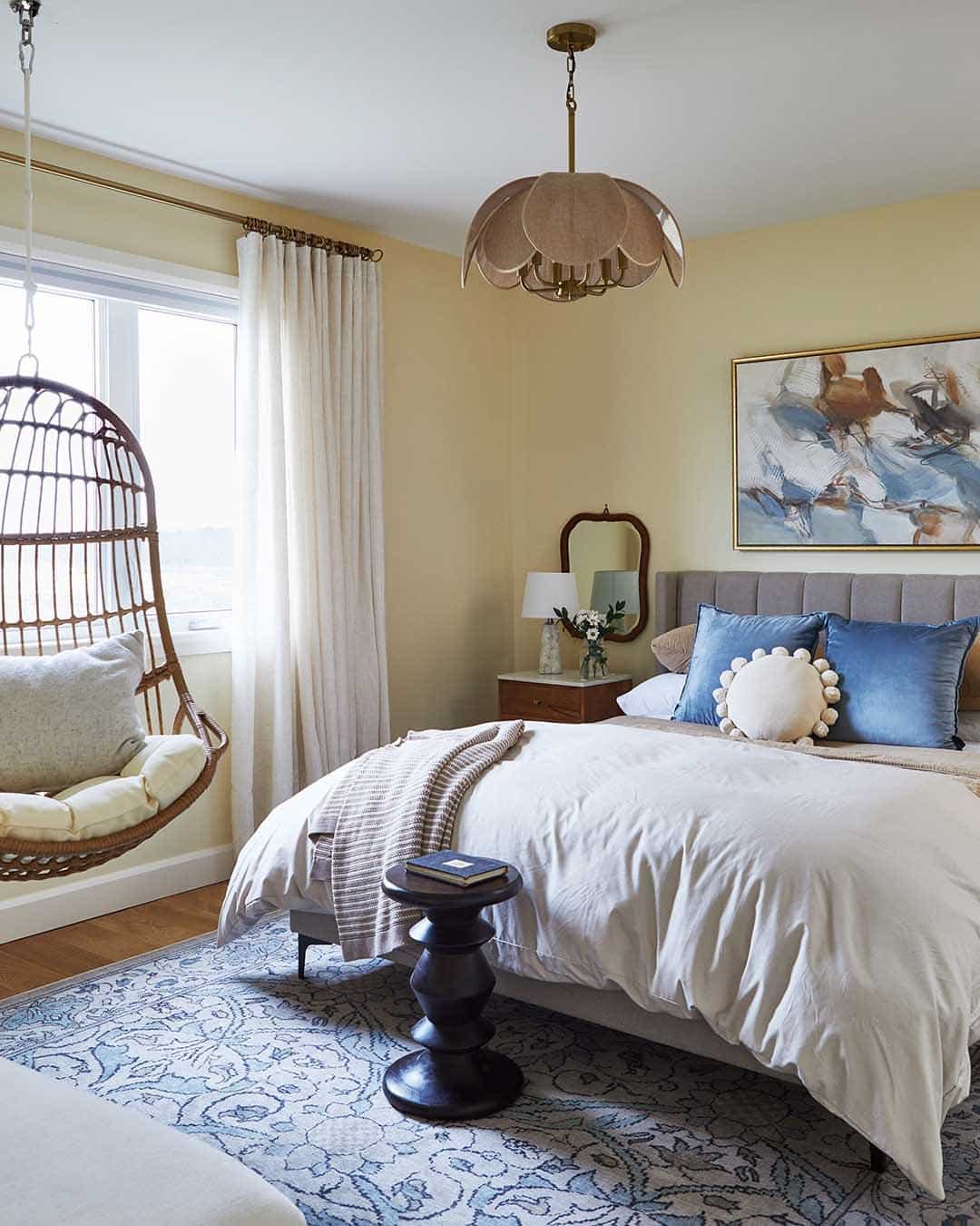 7. Relaxed Blue Bedroom with Yellow Decorative Touches - yellow and blue bedroom ideas