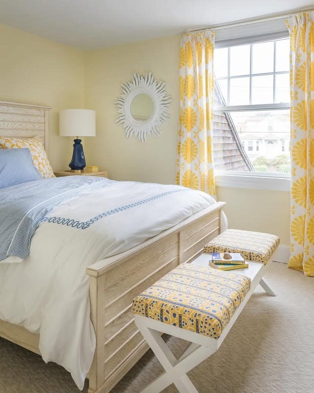 8. Light Blue and Yellow Cottage-Inspired Bedroom - yellow and blue bedroom ideas