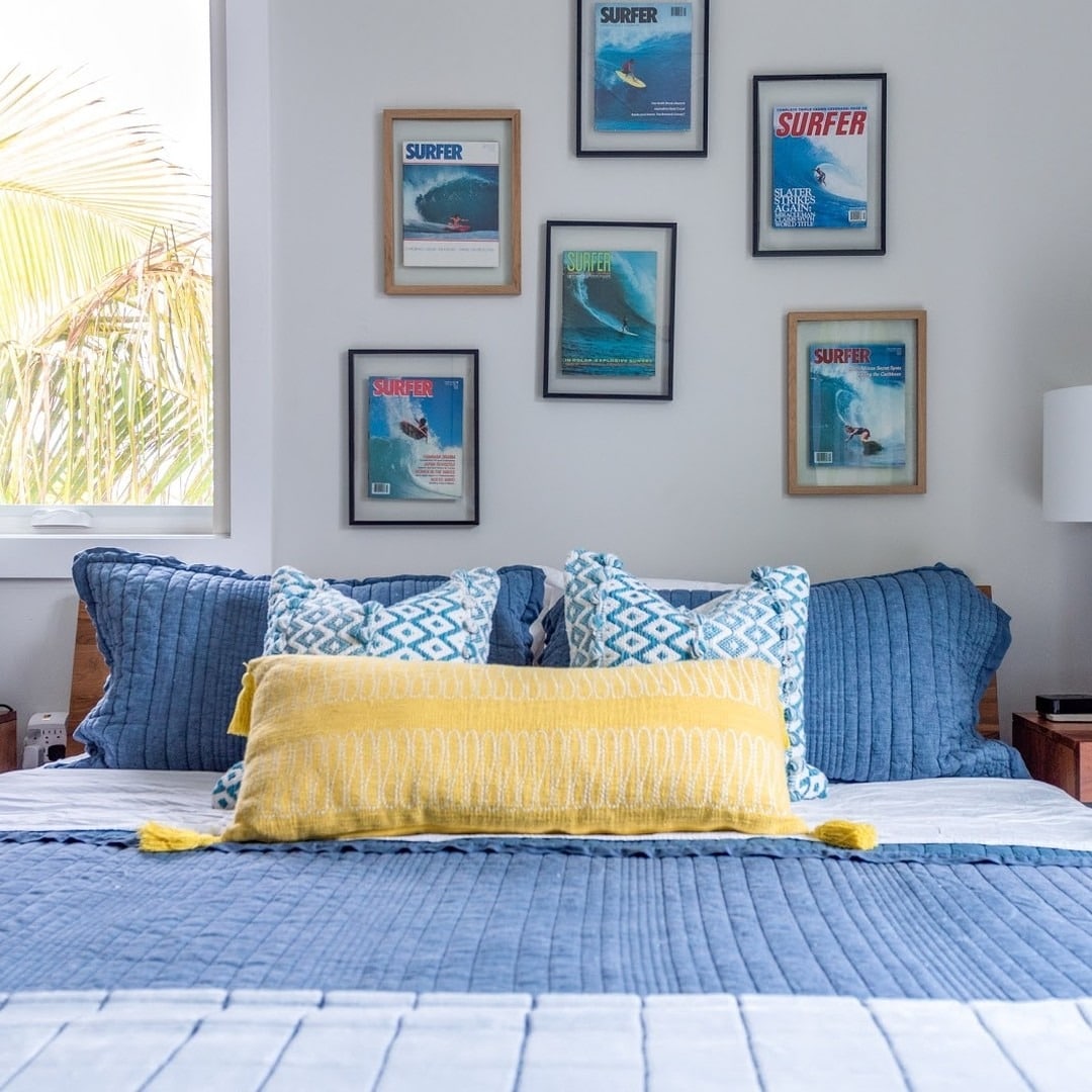 20. Coastal-Inspired Blue Bedding with Yellow Details - yellow and blue bedroom ideas