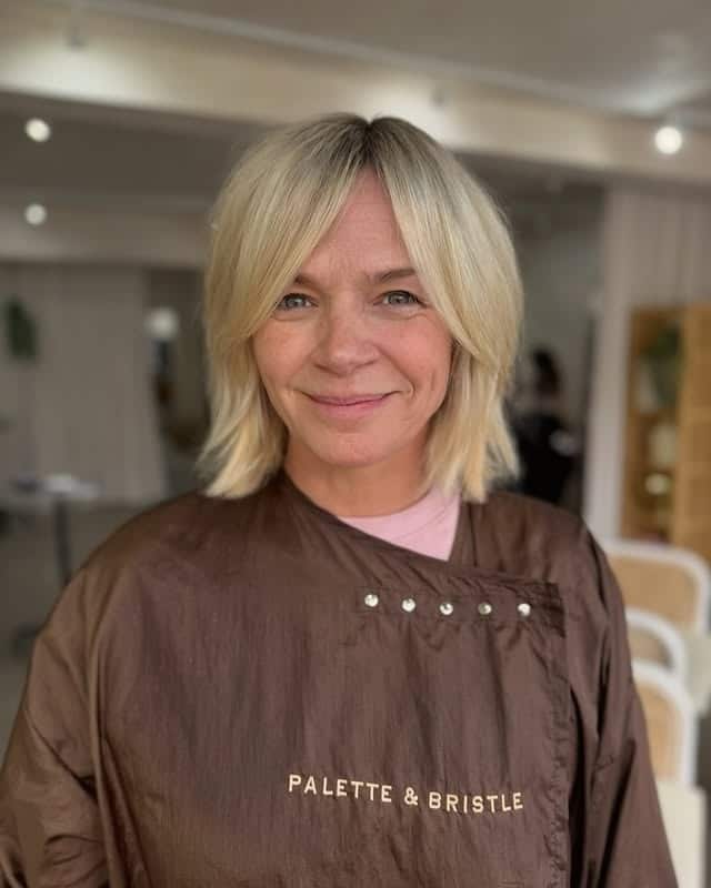 19. Classic Mid-Length Bob with Curtain Bangs in Soft Blonde - Bob Hairstyles with Bangs