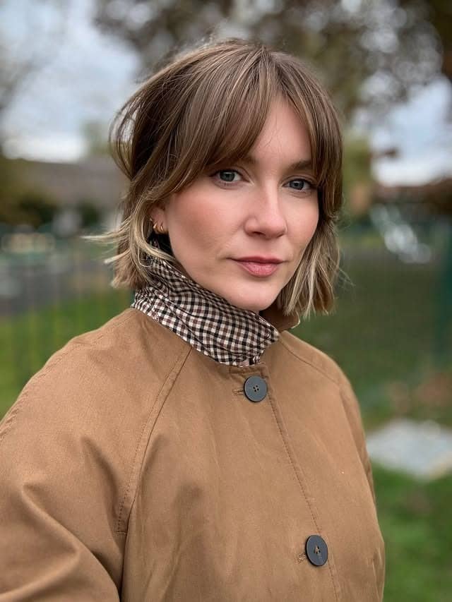 21. Soft Layered Bob with Curtain Bangs in Cool Light Brown - Bob Hairstyles with Bangs