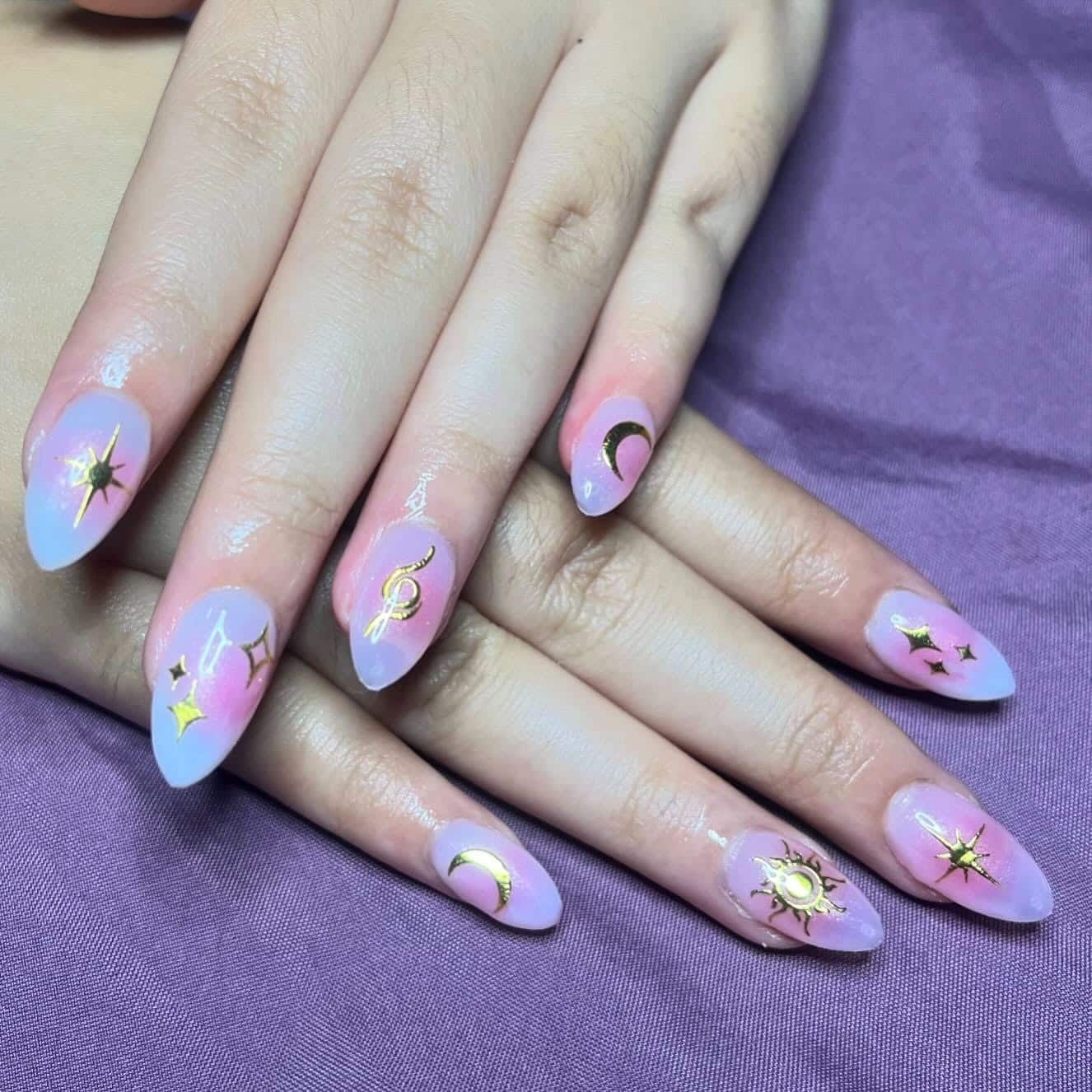 4. Lavender Blush Celestial Almond Nails - blush nail ideas