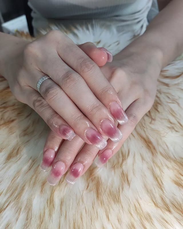 5. Rosy Blush French Fade with Glitter Tips - blush nail ideas