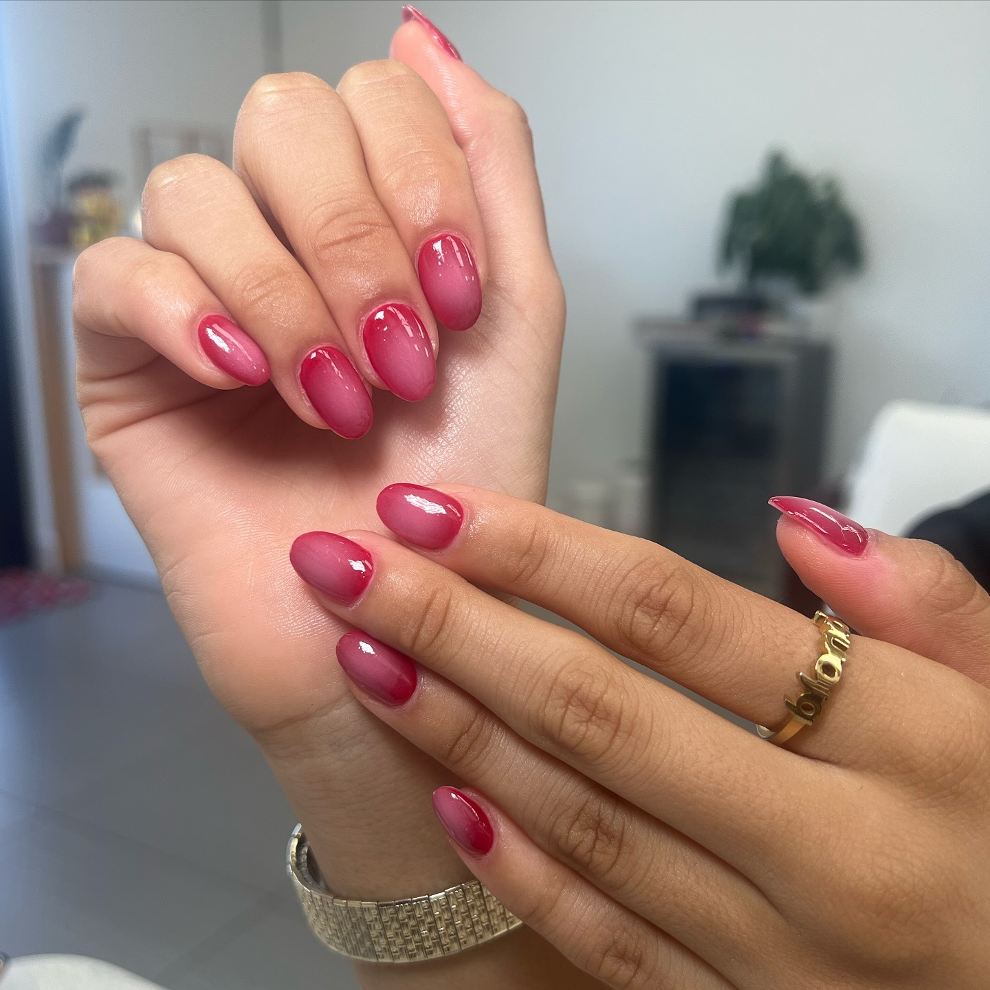 16. Deep Berry Blush Glossy Almond Nails - blush nail ideas