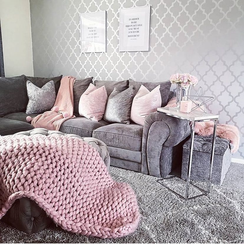 3. Glam Grey and Pink with Statement Textures - grey and pink living room ideas