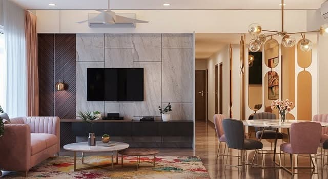 21. Modern Marble Grey with Dusty Pink Dining Accents - grey and pink living room ideas