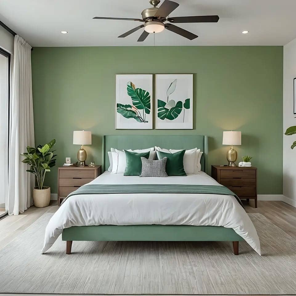 2. Sage Green Accent Wall with Clean-Lined Nordic Styling - scandinavian bedroom ideas