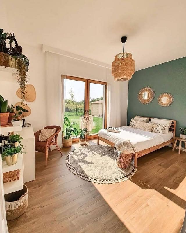 9. Forest Green and Natural Fiber Scandinavian Bedroom - scandinavian bedroom ideas