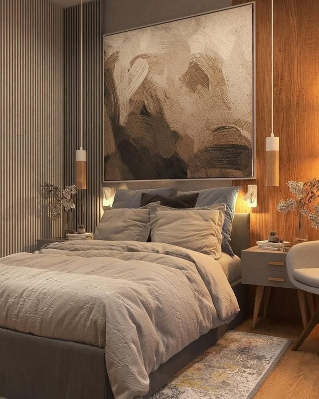 10. Earthy Brown and Textured Panel Scandinavian Haven - scandinavian bedroom ideas