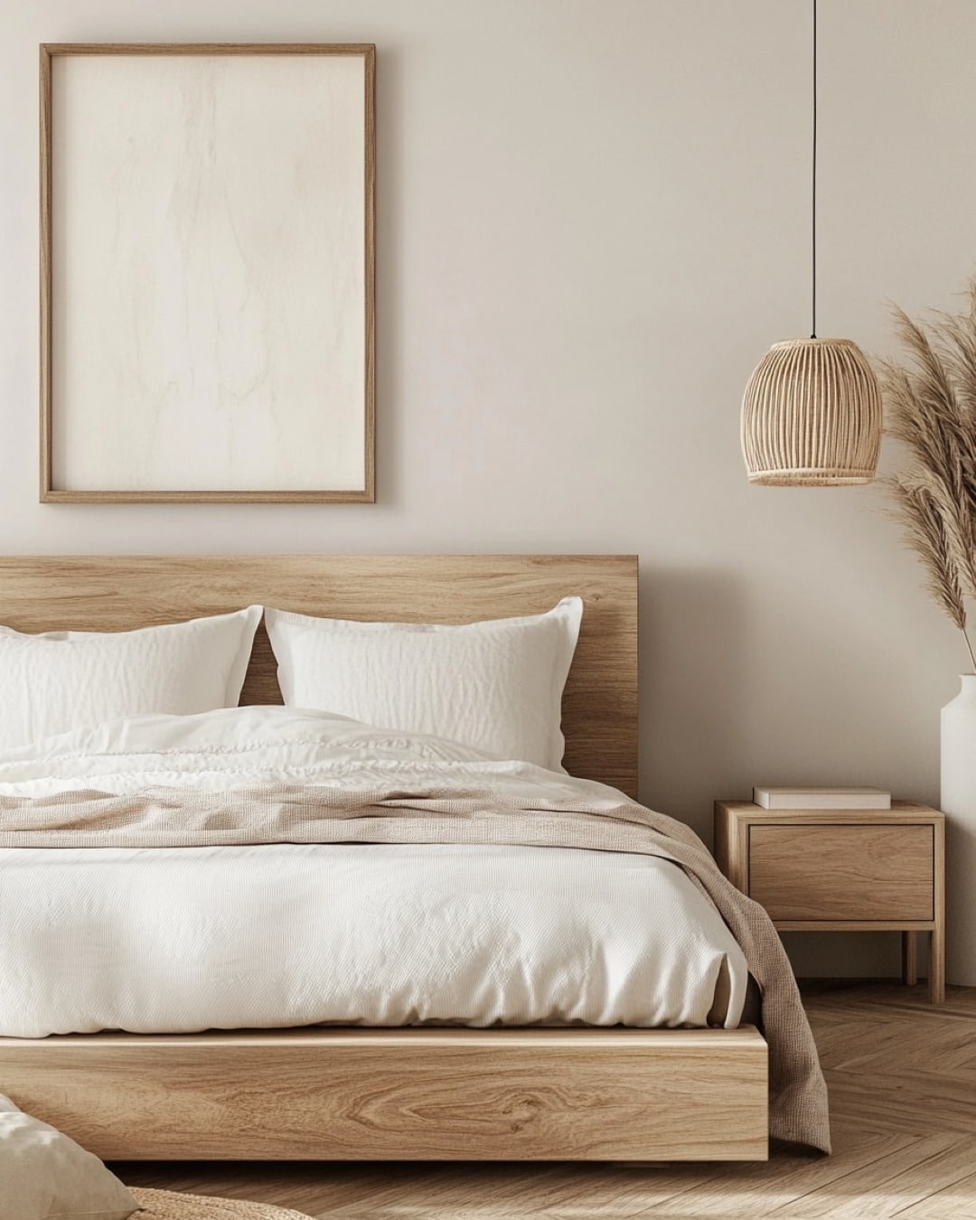 22. Light Oak and Cream Scandinavian Bedroom with Minimal Styling - scandinavian bedroom ideas