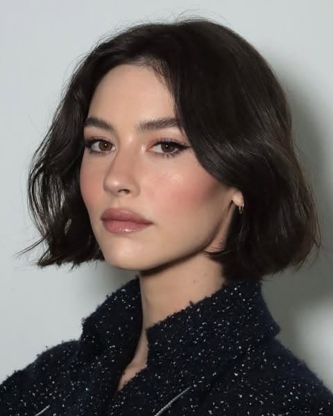 7. Polished Deep Brunette French Bob with Side Part - French Bob Hair