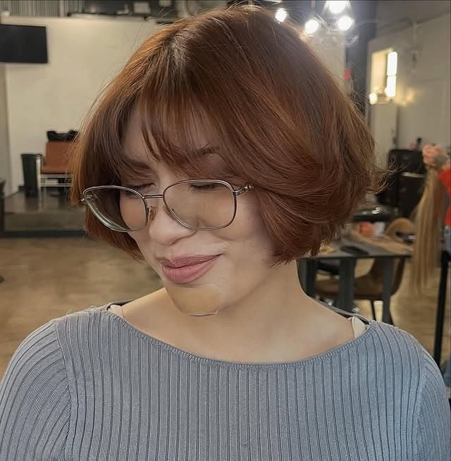 9. Copper Auburn French Bob with Full Fringe - French Bob Hair