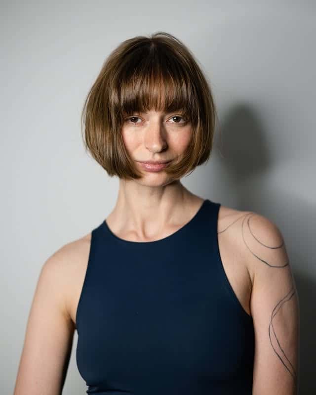 16. Classic Light Brown French Bob with Full Fringe - French Bob Hair