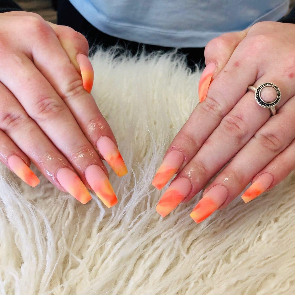 1. Sunset Ombre Square Acrylics in Bright Orange - bright orange nail ideas