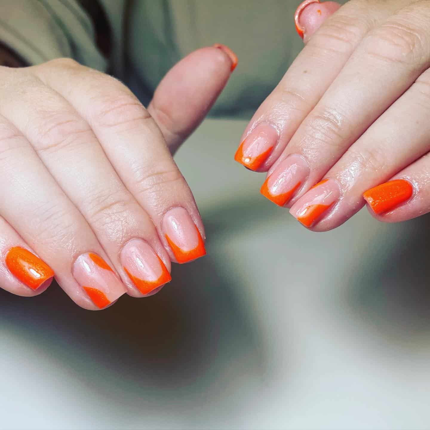 13. Angled French Square Nails in Bright Orange - bright orange nail ideas