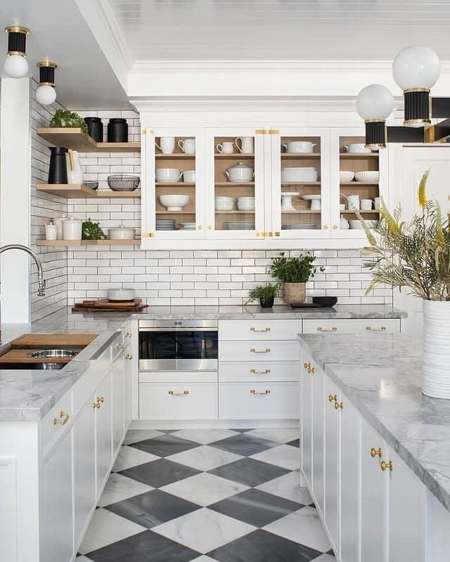 7. Classic White Kitchen with Glass-Front Cabinetry - classic kitchen ideas