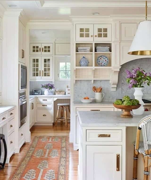 16. Timeless White Kitchen with Built-In Display Shelving - classic kitchen ideas