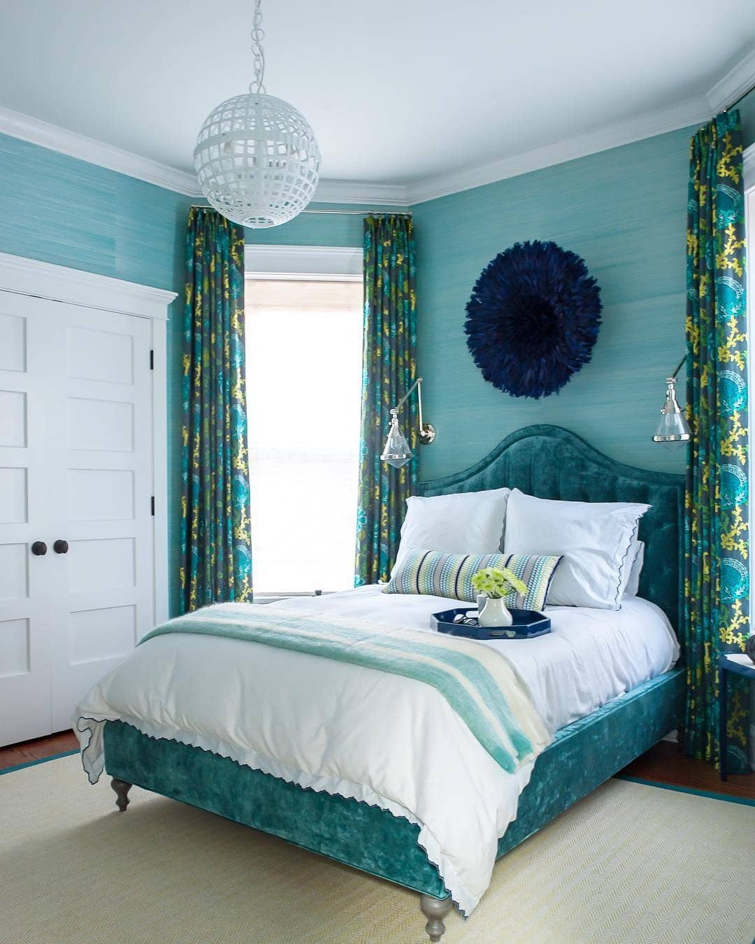 4. Layered Turquoise Textures with Luxe Velvet - turquoise bedroom ideas