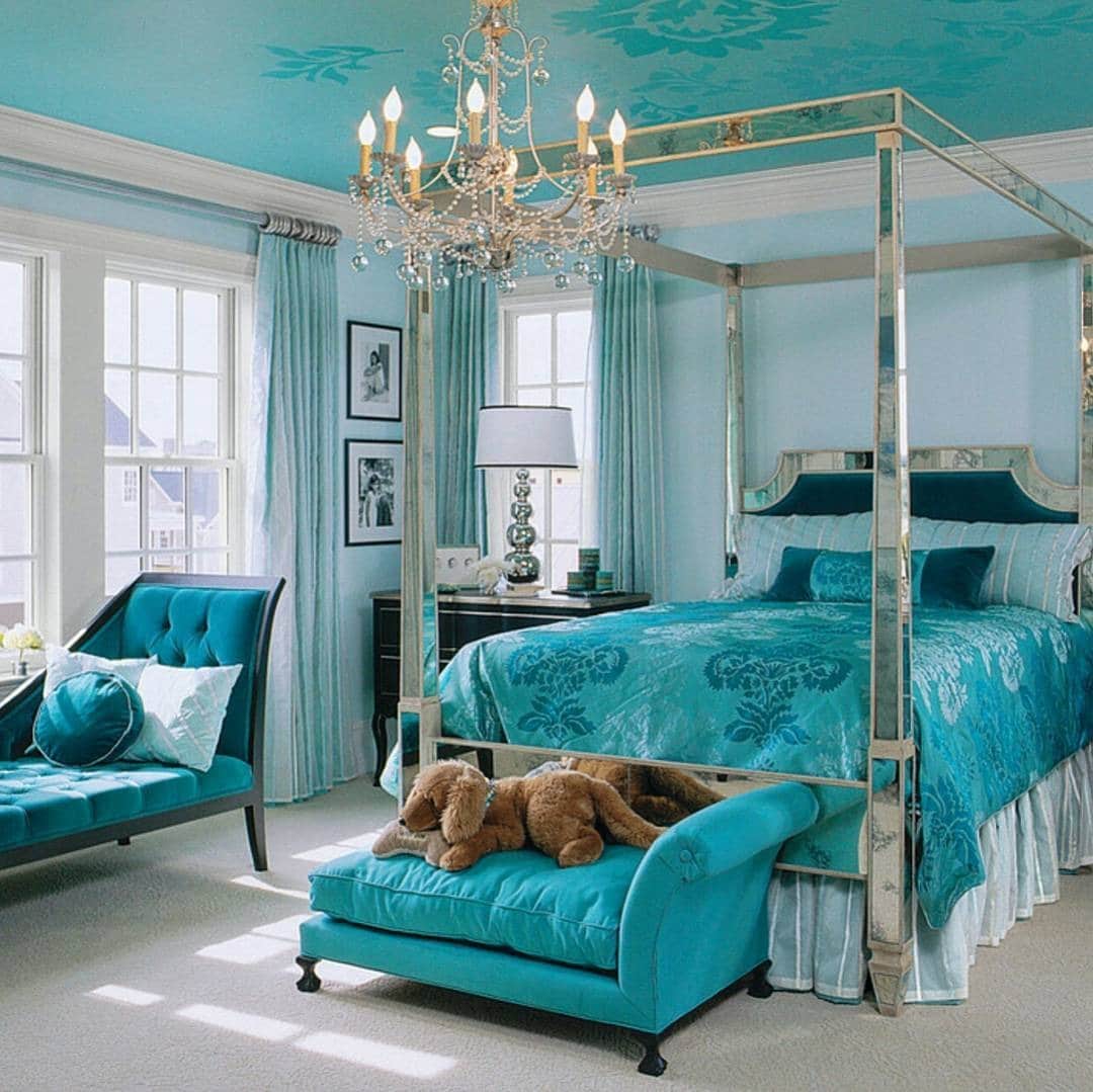 13. Classic Four-Poster in Rich Teal - turquoise bedroom ideas