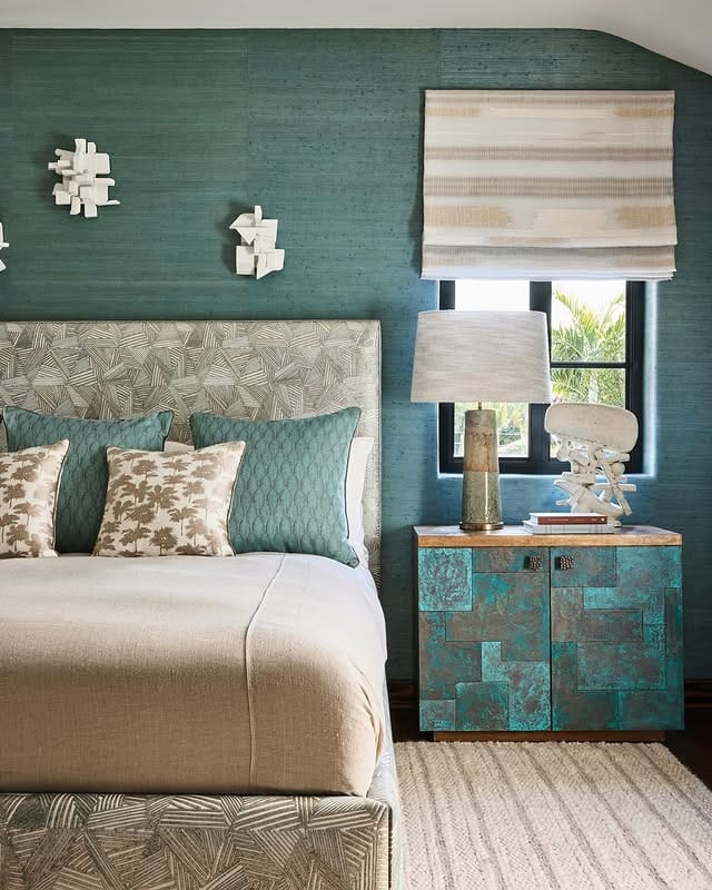 16. Textured Teal Accent Wall with Organic Neutrals - turquoise bedroom ideas