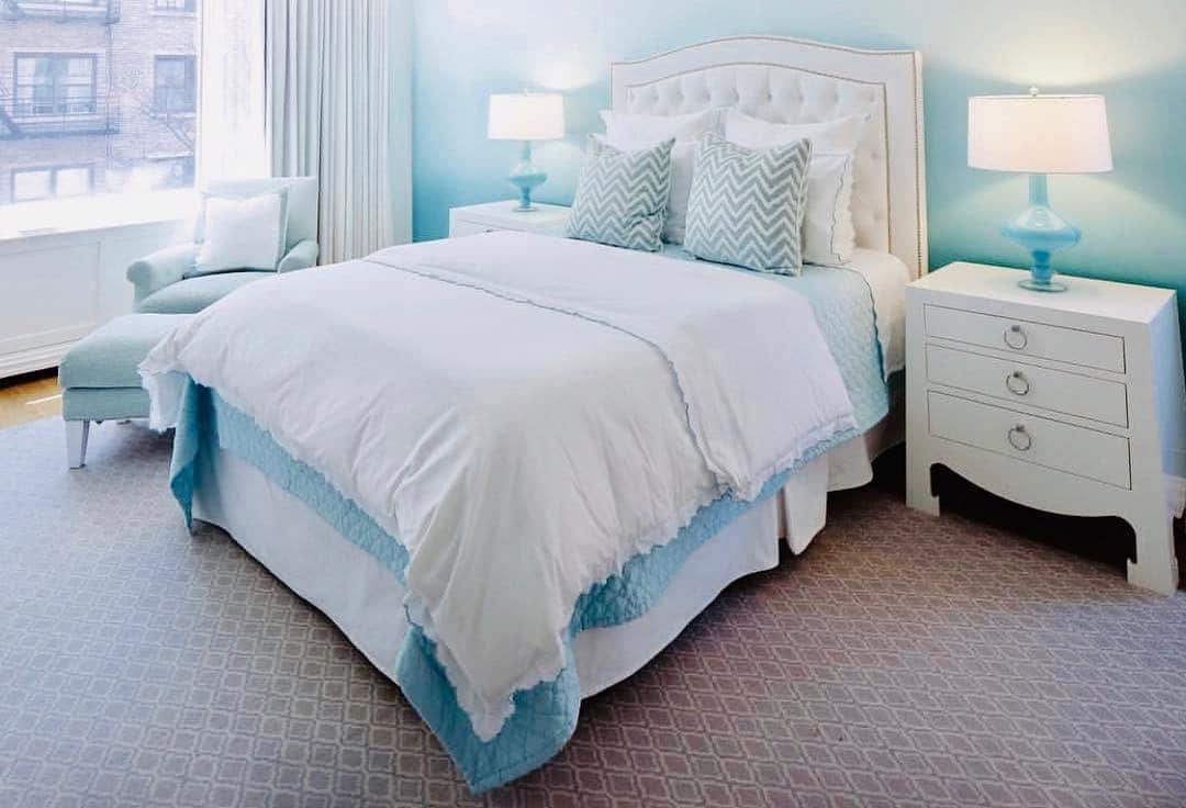 18. Soft Aqua and White Transitional Retreat - turquoise bedroom ideas