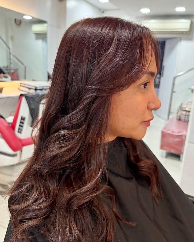 1. Layered Waves in Deep Burgundy Brown - Dark Burgundy Hair Color