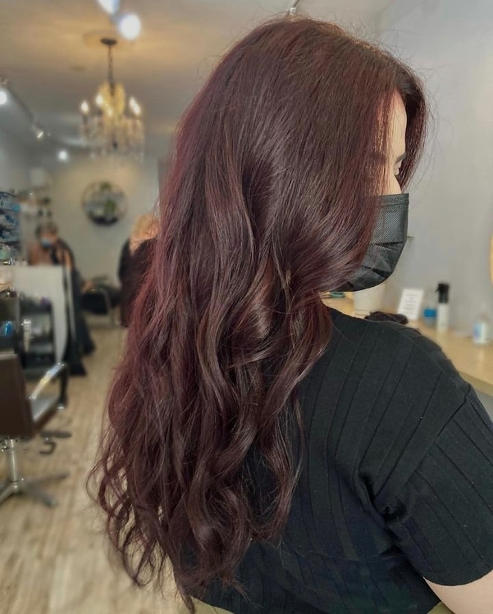 5. Soft Layered Waves in Classic Dark Burgundy - Dark Burgundy Hair Color