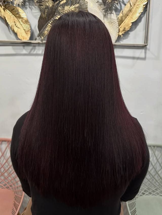 13. Sleek Straight Cut in Deep Merlot Burgundy - Dark Burgundy Hair Color