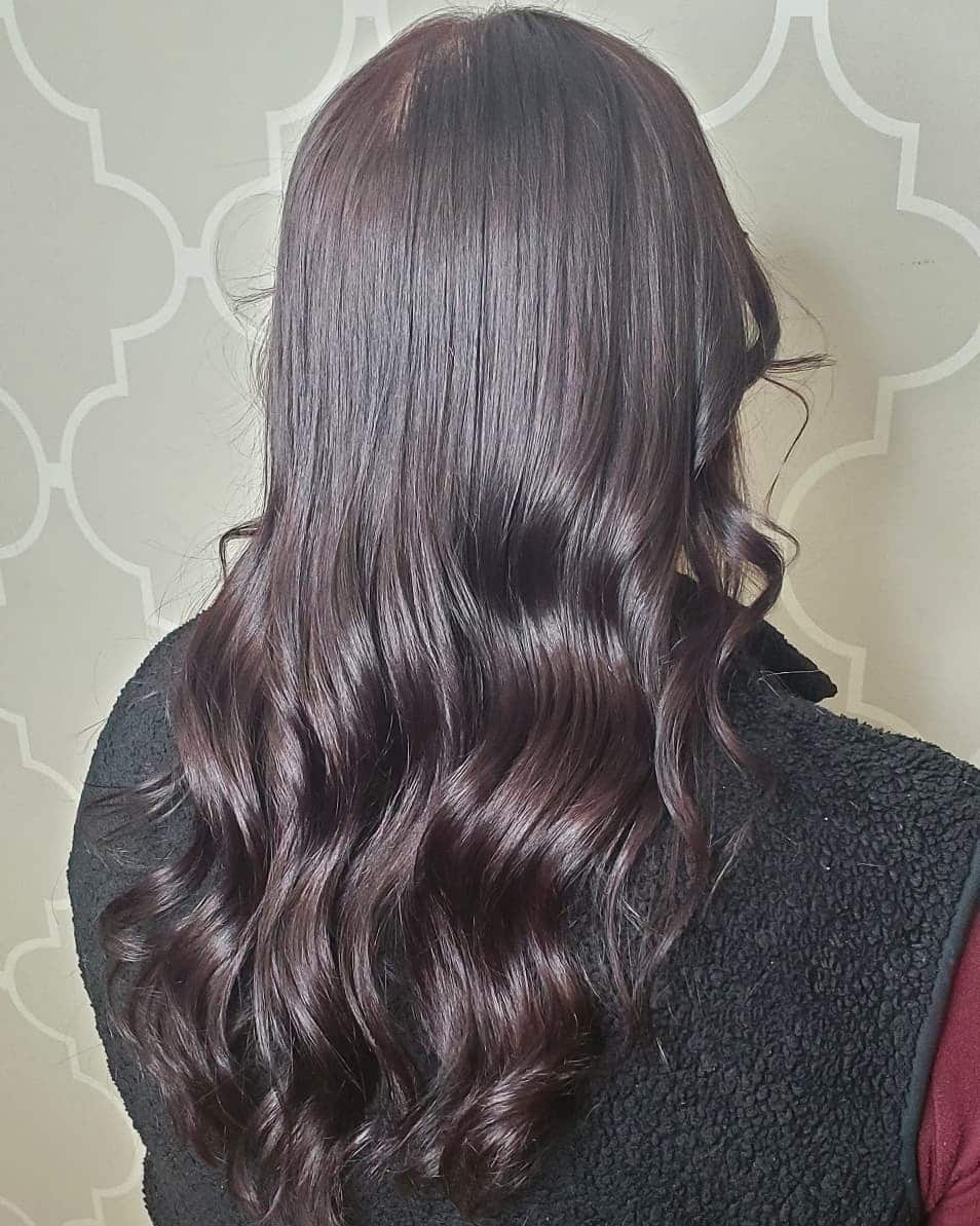 16. Glossy Waves in Deep Wine Burgundy - Dark Burgundy Hair Color