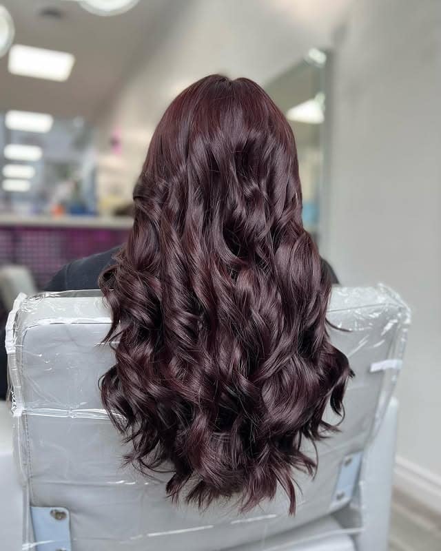 18. Voluminous Curls in Rich Blackberry Burgundy - Dark Burgundy Hair Color