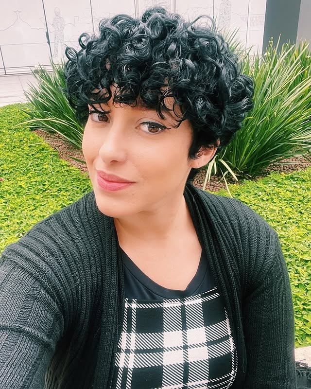 12. Cropped Curly Pixie in Blue-Black - Short Curly Hairstyles