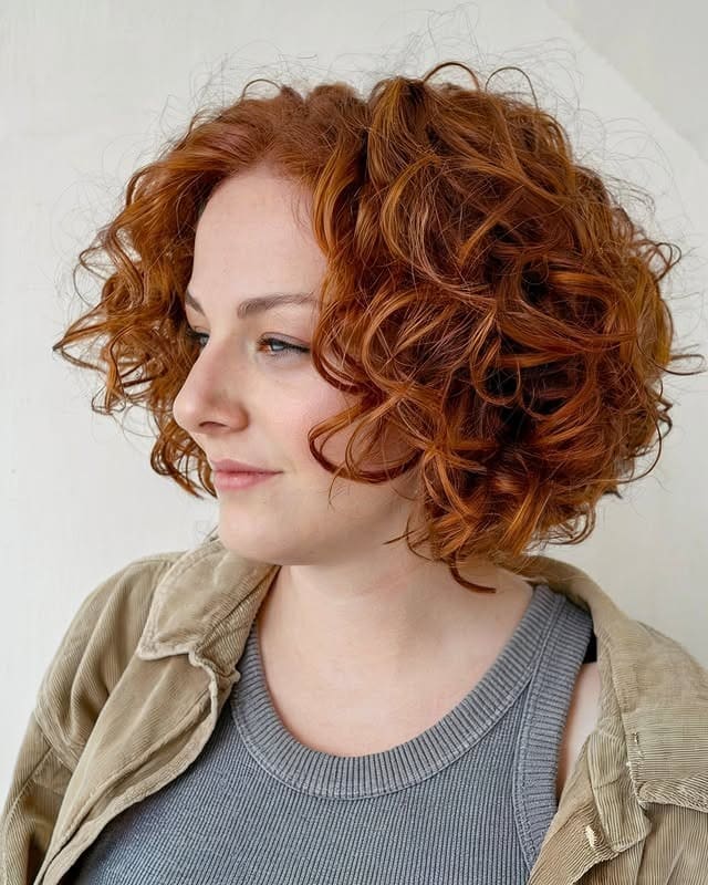 15. Chin-Length Curly Bob in Rich Copper - Short Curly Hairstyles