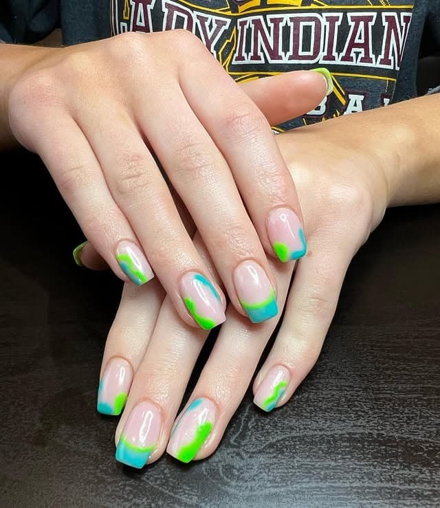 3. Lime and Aqua Color-Block French - bright spring nail ideas