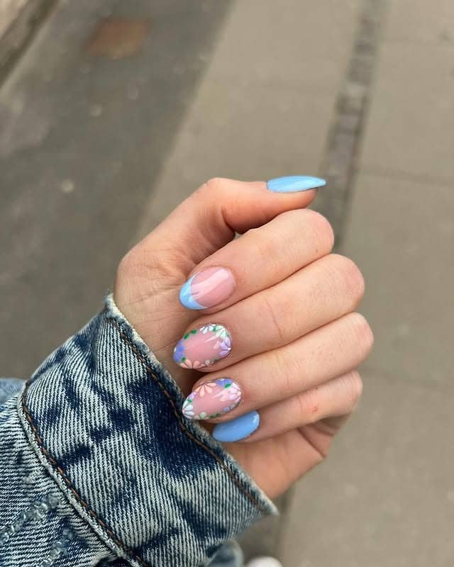 4. Sky Blue French with Floral Detail - bright spring nail ideas
